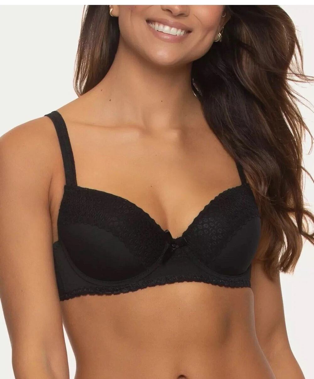 Jezebel Women's Lace-Trim Underwire Bra Size 34D Style #J5820 Black